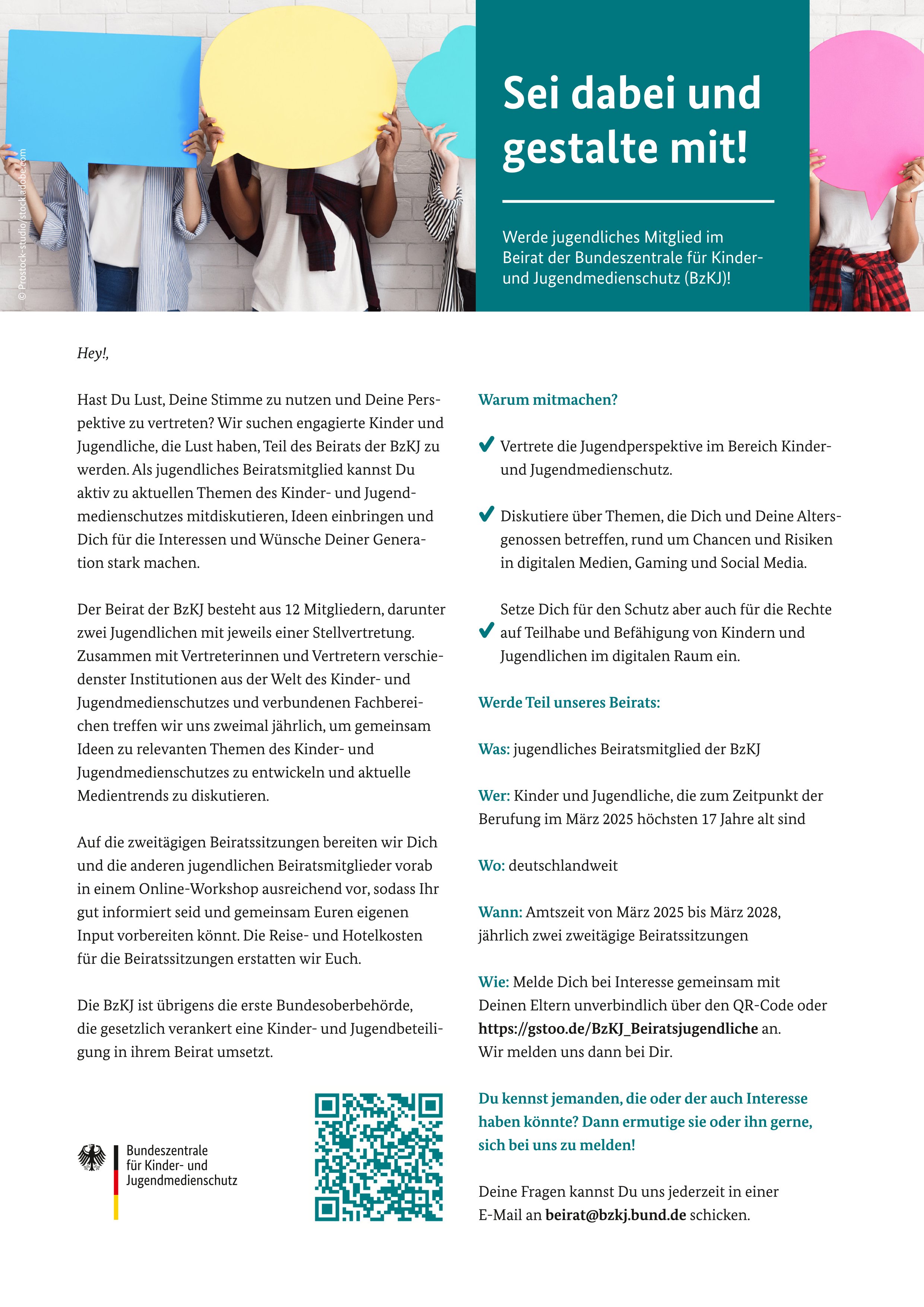 Infoflyer zur Jugendbeteiligung im Beirat der BzKJ