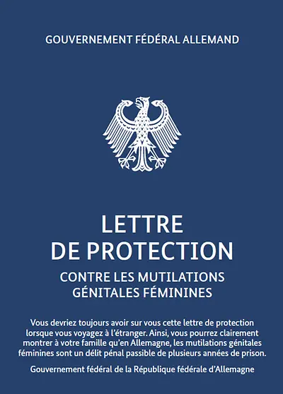 Première page "LETTRE DE PROTECTION CONTRE LES MUTILATIONS GÉNITALES FÉMININES"