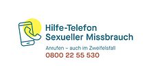 Schriftzug "Hilfe-Telefon Sexueller Missbrauch Anrufen auch im Zweifelsfall 0800 22 55 530", links davon Symbole Telefone