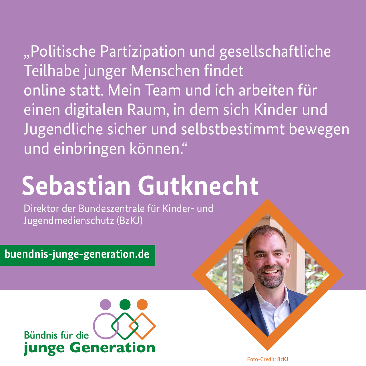 Zitatkachel mit Zitat von Sebastian Gutknecht im Rahmen des Bündnisses für die junge Generation