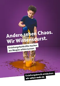 Postkarte zur Erziehungsberufe-Kampagne - Motiv "Andere sehen Chaos. Wir Wissensdurst."